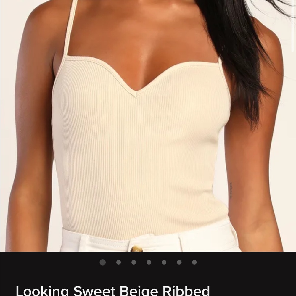 Lulu's Cream Ribbed Fitted Bodysuit